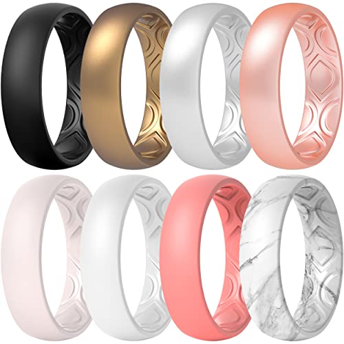 ThunderFit Silicone Wedding Bands for Women, Breathable 2 Layers 5.5mm Wide 1.5mm Thick - 14810 Variety Multipack
