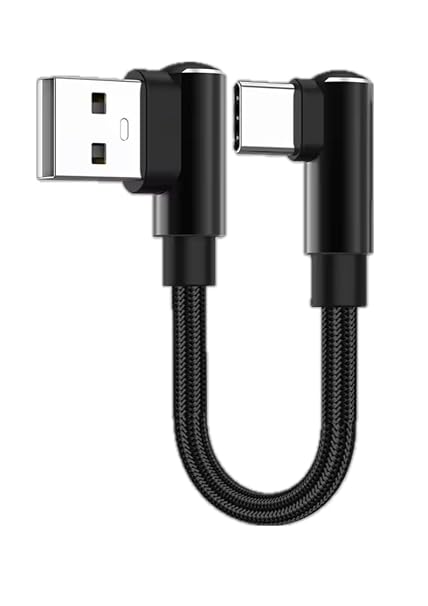 90 Degree Right Angle Short USB-C Cable, 66W Fast Charging, Braided, USB-A to USB-C and USB-C to USB-C, Black (USB Type C)