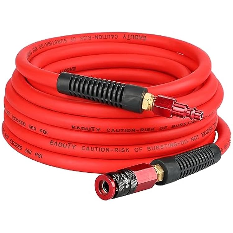 Hybrid Air Hose 14 In. x 25 ft, Lightweight, Flexible, Durable Air Compressor Hose with Aluminum Universal Quick Coupler and Industrial Plug, Red