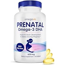 OmegaVia Prenatal DHA 600mg | Fish-Free Omega-3 Supplement | Supports Babys Brain, Eye & Nervous System Development | Safe for Pregnancy & Lactation | 30 Easy-to-Swallow Softgels