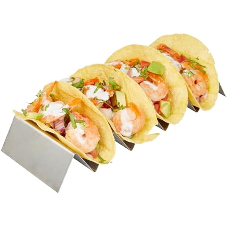 Restaurantware 10.7 Inch x 4 Inch Taco Stand 1 Holds 4 Tacos Taco Rank - Reversible Dishwasher Safe Stainless Steel Taco Holder For Hard Or Soft Shells