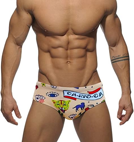 Men's Skin Color Swimming Briefs Swimwear Short Fashion Printed Swim siult