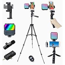 Vlogging Kit for iPhone Andriod Phone, Content Creator Essentials,YouTube Begginer Kit with RotatableHolder/Lavalier Microphone/RGB Light/Remote/Extendable Tripod (60IN Tripod)