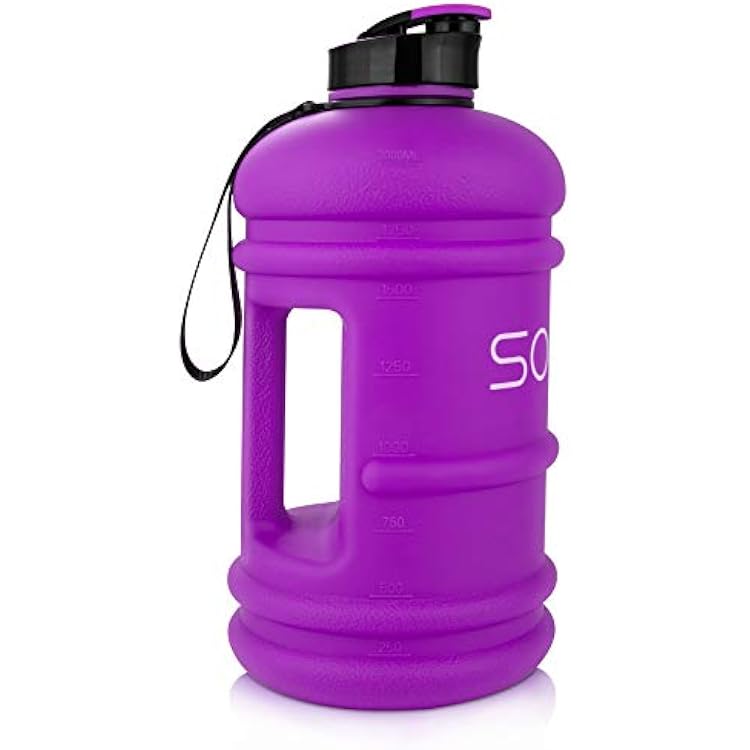 2.2 Litre Half Gallon Water Bottle Leakproof BPA FREE workout water bottle large Sport Jug with handle and Carrying Loop for fitness Gym 75 ounce wide mouth portable water jug Dark Purple