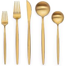 20 Piece Gold Silverware Set for 4, Terlulu Stainless Steel Flatware Set, Gold Cutlery Set Utensils Set, Tableware Include Forks Knives Spoons for Home Kitchen Restaurant Wedding, Satin Finish