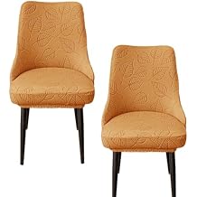 2 Pcs Wing Back Side Chair Cover for Dining Chairs, Leaf Print Remove Reusable Decorate Protector Cover(Orange)