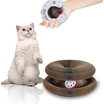 Kitty Curls Cat Toys,Magic Organ Cat Scratching Board for Indoor Cats, Foldable Accordion Honeycomb Scratcher with Ball, Interactive Twisty Paws1pcs