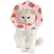 Avont Soft Cat Recovery Cone Collar, Adjustable Lightweight Kitten E-Collar for Small Dogs, Comfortable Neck Donut Stop Licking Scratching After Surgery -Strawberry(S)