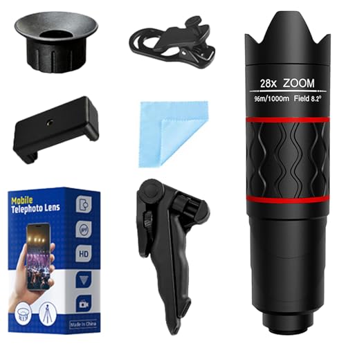 28X Telephoto Lens with Tripod for iPhone Android Phones, 2-in-1 Mobile Phone Camera Lens Kit with Universal Clip, HD Magnifier for Smartphone Photography - Compatible with All Smartphones