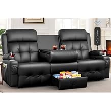 Recliner Sofa, Massage Flip Back Reclining Sofa 3 Seater Sets Heavy Weight Capacity, RV Loveseat Clearance, Recliner Couch with Storage, Cup Holders, Wall Hugger Couches for Living Room