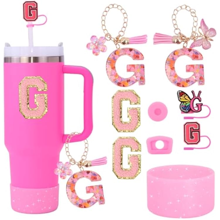 Pink Stanley Cup 9PCS Cup Accessories Set Compatible with 30oz & 40oz Cups,Includes Straw Cover,Boot,Spill-Proof Stopper,2PCS Handle Charm & StickersPink G