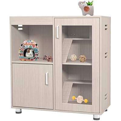 Small Animal Cage Hamster Cage with Storage Cabinet and Ramp, Openable Top, Easy View Acrylic Windows, Wood Ferret Cages for ChinchillasGuinea PigsRabbit