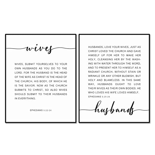 Valentines Day Gift for Christian Couples, Wives and Husbands Bible Verse Wall Art Set, Ephesians 5:2228 Scripture Print, Faith-Based Love Promise, Wedding Anniversary & Home Decor Unframed 11x14