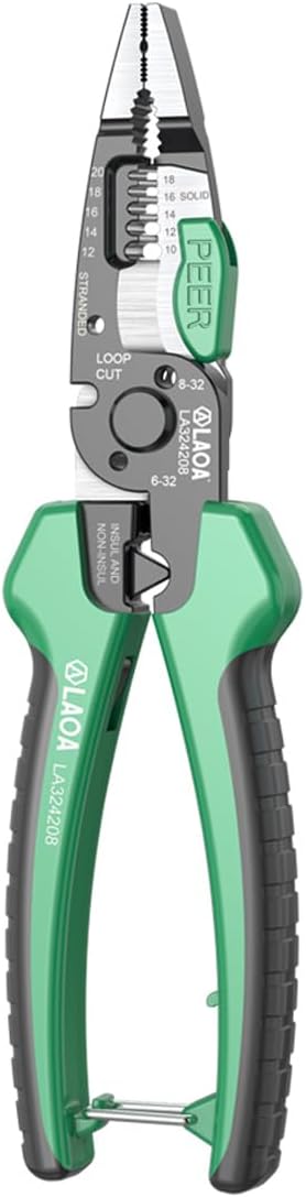 LAOA 8-in-1 Wire Stripper, Electrician Pliers with Wire Cutter, Crimper, Stripper, Screw Cutter - CR-MO Steel, 8.5" Needle Nose Pliers for Electronics & Electrical Work