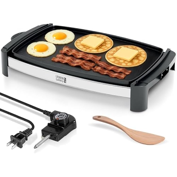 LEBENLANG 18 Large Electric Griddle Grill - For Eggs, Pancakes, Burgers I Removable Temperature Control & Nonstick Coating I Indoor grill flat top griddle pan electric griddles plancha para cocinar
