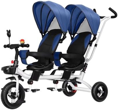 Twin Stroller Trike for Kids, Two-Seater Pedal Bicycle with Sunshade, Rotating Seats, Removable Handle, Retractable Pedals, Ideal for Ages 1-6