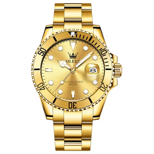 OLEVS Mens Stainless Steel Watch, Big Face Easy to Read Analog Quartz Dress Watches, Classic Rotating Bezel Waterproof Luminous Hands Date Mens Wristwatch