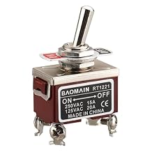 Baomain 1-Pack Toggle Switch RT1221, ON-Off DPST 4-Pin 15A/250V AC 20A/125V AC,12mm mounting Hole,Screw Terminal,for Household Appliances,Electronic Industrial Equipment