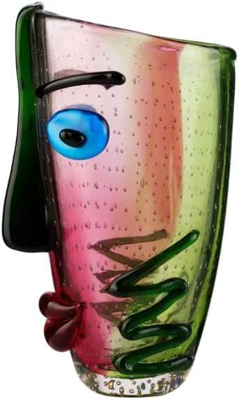 Yao Yuan Hand Blown Murano Style Art Glass Vase with face, Multicolor, 14.57in Tall