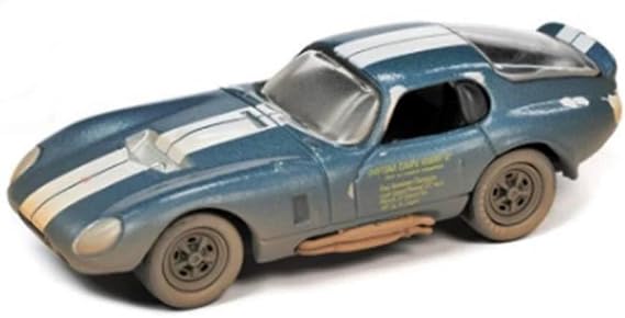 Johnny Lightning 1964 Shelby Cobra Daytona Coupe Viking Blue Met w/White Stripes Weathered Ltd Ed to 12834 pcs 1/64 Diecast Model JLSF023-JLSP231 A
