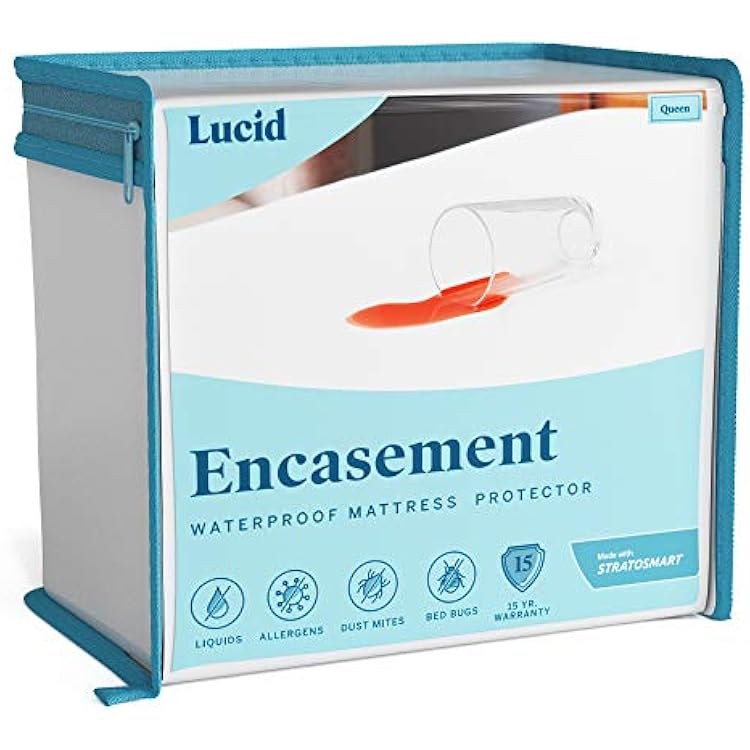 LUCID Zippered Mattress Encasement Waterproof Twin Size Mattress Protector Fits Mattresses 6 to 18 Inches with Secure Elastic Shields All 6 Sides Quiet cover White