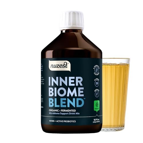 Nuzest - Inner Biome Blend – Prebiotic, Probiotic & Postbiotic Liquid Drink Mix – Microbiome Support – 8 Microbiotic Cultures, 19 Fermented Herbs - Vegan - Organic - Original Flavour 16.9 fl.oz 500ml