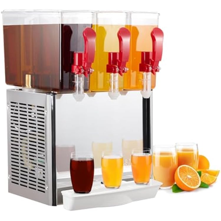 30L Commercial Beverage Dispenser, 3 Tanks 7.93 Gallon 3x10L Juice Dispenser, 280W Stainless Steel Drink Dispenser with 45~54F Thermostat Controller, Energy-Efficient Cooling for Juice&Smoothies