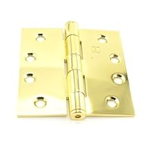 Hager 127943 4" x 4" Full Mortise Five Knuckle Plain Bearing Standard Weight Hinge Bright Brass Finish