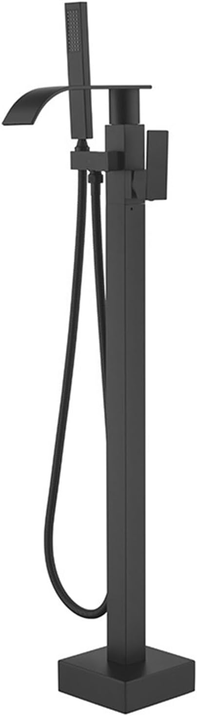 BiaoTeng Freestanding Taps for Bath Floor Mounted Black Single Handle with G1/2 Hose 360° Rotation Waterfall Bath Shower Mixer Tap, Black