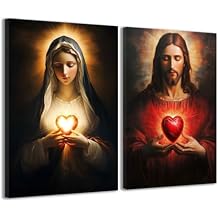 CCWACPP Virgin Mary and Jesus Wall Art 2 Pieces Catholic Wall Decor Framed God Poster Canvas Prints for Church Home Wall Decor (11"x14"x2)