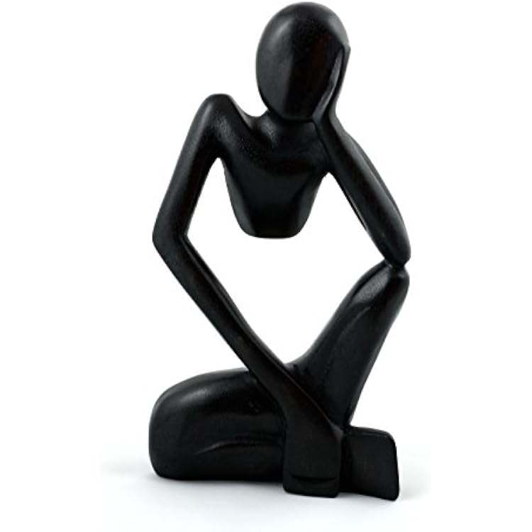 G6 Collection 12 Wooden Handmade Abstract Sculpture Thinker Statue Handcrafted - Thinking Man - Gift Art Modern Decorative Unique Home Decor Figurine Accent Decoration Artwork Hand Carved Black