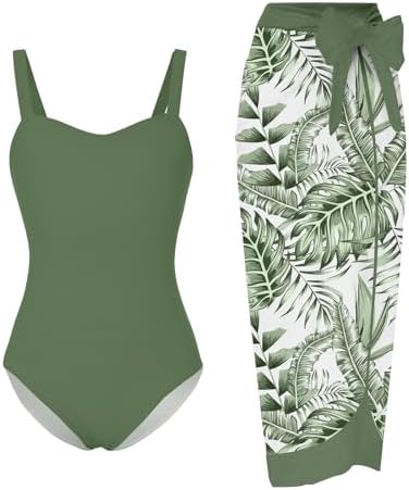 UNIFACO Girls One Piece Swimsuit with Cover Up Skirt 2 Piece Bathing Suit Swimwear Sets 5-16T