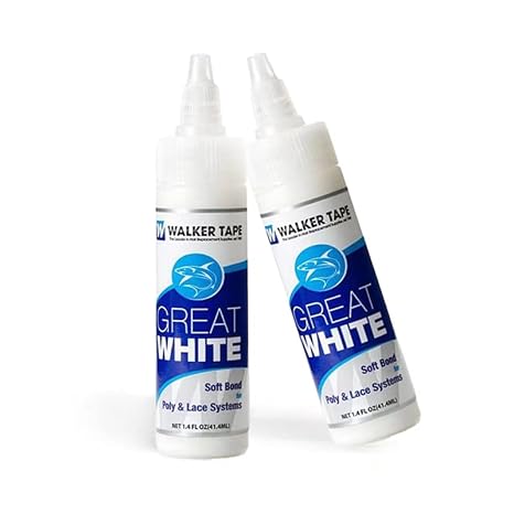 Great White Glue Wig Glue 1.4oz Adhesive for Securing Hair Extensions Adhesive Soft Bond Poly Lace Systems Wig Glue Invisible Bonding Non Toxic No Odor Wig Glue