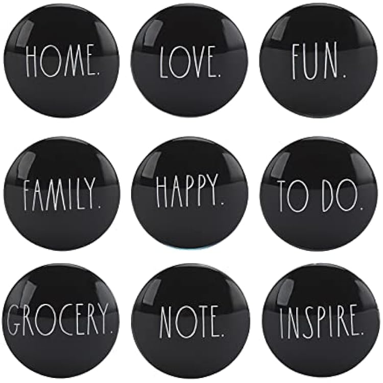Rae Dunn Decorative Fridge Magnets - Cute Glass Magnets for Refrigerator, Office, Kitchen and Locker - Inspirational Home and Family Pack of 9, Black