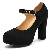 Women's Mary Jane Platform High Chunky Heels Closed Toe Ankle Strap Pumps Round Toe Comfortable Dress Shoes