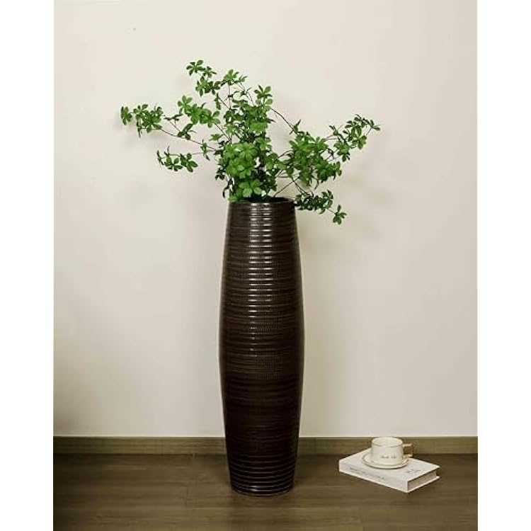 Extra Large 31.5 Floor Vase Modern Minimalist - Handmade Ceramic Brown Gloss Vase for Entryway, Wedding Decor, Farmhouse Living Room - Fits Tall Stems & Branches 7 Mouth, 9.8 Max Width