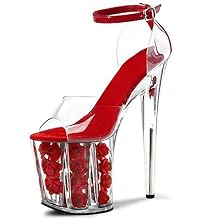 Vujkliy Women's 8'' Stiletto Heels Red Rose Platform Sandals,Exotic Fetish High Heels,Stripper Club Pole Dancing Heels,Wedding Party Evening Dress Shoes Plus Size