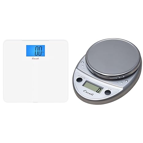 Escali High Capacity Anti-Slip Digital Bathroom Scale for Body Weight & Primo Digital Food Scale Multi-Functional Kitchen Scale and Baking Scale