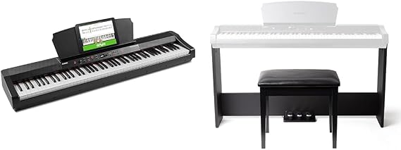 Alesis Prestige Artist Bundle 88 Key Digital Piano with Full Size Graded Hammer Action Keys, Display, Wooden Stand, Bench and 3 Pedals
