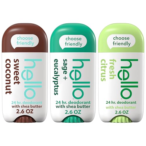 hello Deodorant Variety Pack Sweet Coconut, Fresh Citrus, White Sage for Women  Men, Aluminum Free, Baking Soda Free, Parabens Free, 24 Hour Odor Protection, 2.6 Ounce, 3 Pack