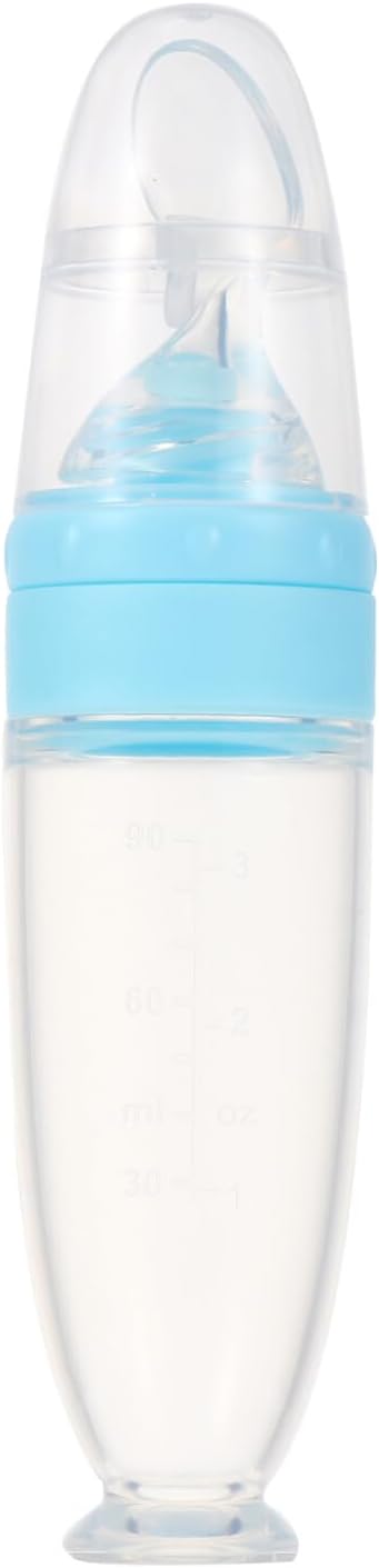 Silicone Baby Feeder Spoon Squeeze Bottle Spoon with Suction Cup Feeding Tools for Solid Edible Portable Feeder for High Chair