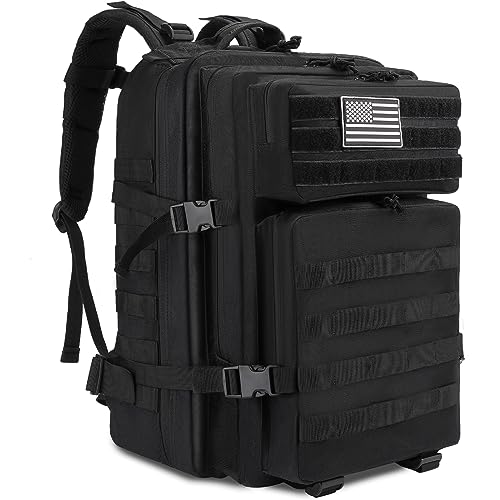 TOMSHOO 45L Military Tactical Backpacks Large MOLLE 3 Day Assault Pack for Men And Women Outdoor Hiking Hunting Camping Black