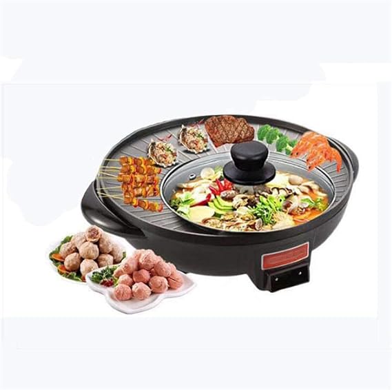 Electric Grill Indoor 2 in 1 Portable Electric Grill And Hot Pot, Five-Speed Temperature Control Adjustment, for Indoor Outdoor Parties, Capacity for 2-8 People, 220V