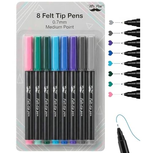 Mr. Pen- Felt Tip Pens, 8 Pack, 0.7mm Colorful Felt Pens, No Smear, Quick Dry