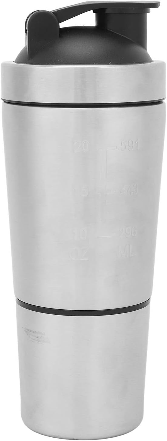 BORDSTRACT Protein Shaker Bottle, Stainless Steel Shaker Cup with Scale and Wire Whisk Ball, Portable Leak Proof Protein Mixes for Gym, Outdoor, Workout, Bars