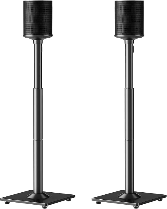 ELIVED Speaker Stands Pair for Sonos Era 100 and Sonos One, One SL, Play:1 | 35"- 43.4" Height Adjustable Speaker Stand for Surround Sound, Cable Management, Tempered Glass Base, 11 LBS Loading