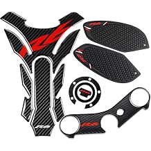 Real Carbon Fibre Gas Cap, Anti Slip sticker, Triple Tree Front End Upper, Top Clamp Decal Stickers, Tank Pad, Tank Protector for R6 600 2006-2016, 4 Pcs Per Set