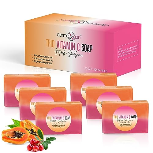 Organic Kojic acid & Vitamin C Soap Bar | Arbutin, Glutathione | Advanced Glowing formula, Replenish, Radiant Skin | Pure Natural Pigmentation For Face & Body Cleanser - 5 OZ Each| 6