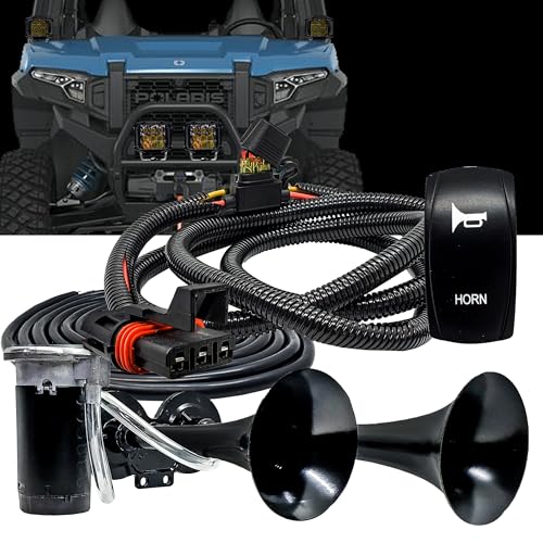 OZ-USA Air Horn Dual Trumpet with Power Bus Bar Plug Black Rocker Switch Wire Harness Kit Compatible with Polaris Pulse Power Bus Bar RZR Turbo R Pro Ranger Crew XPEDITION XP ADV 2018-2026