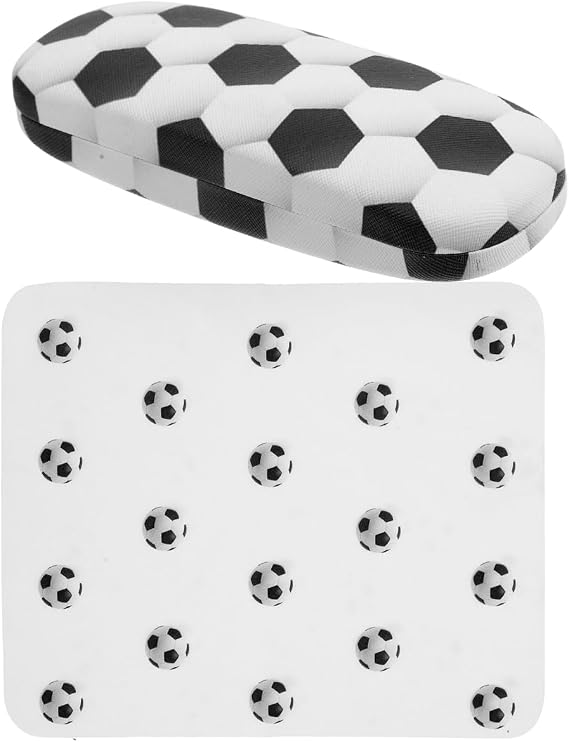 FRCOLOR Kids Glasses Case Hard Shell Eyeglass Case with Velvet Cleaning Cloth Soccer Ball Themed Sports Storage Box Sunglasses Holder for Boys Girls Students Teenagers Travel